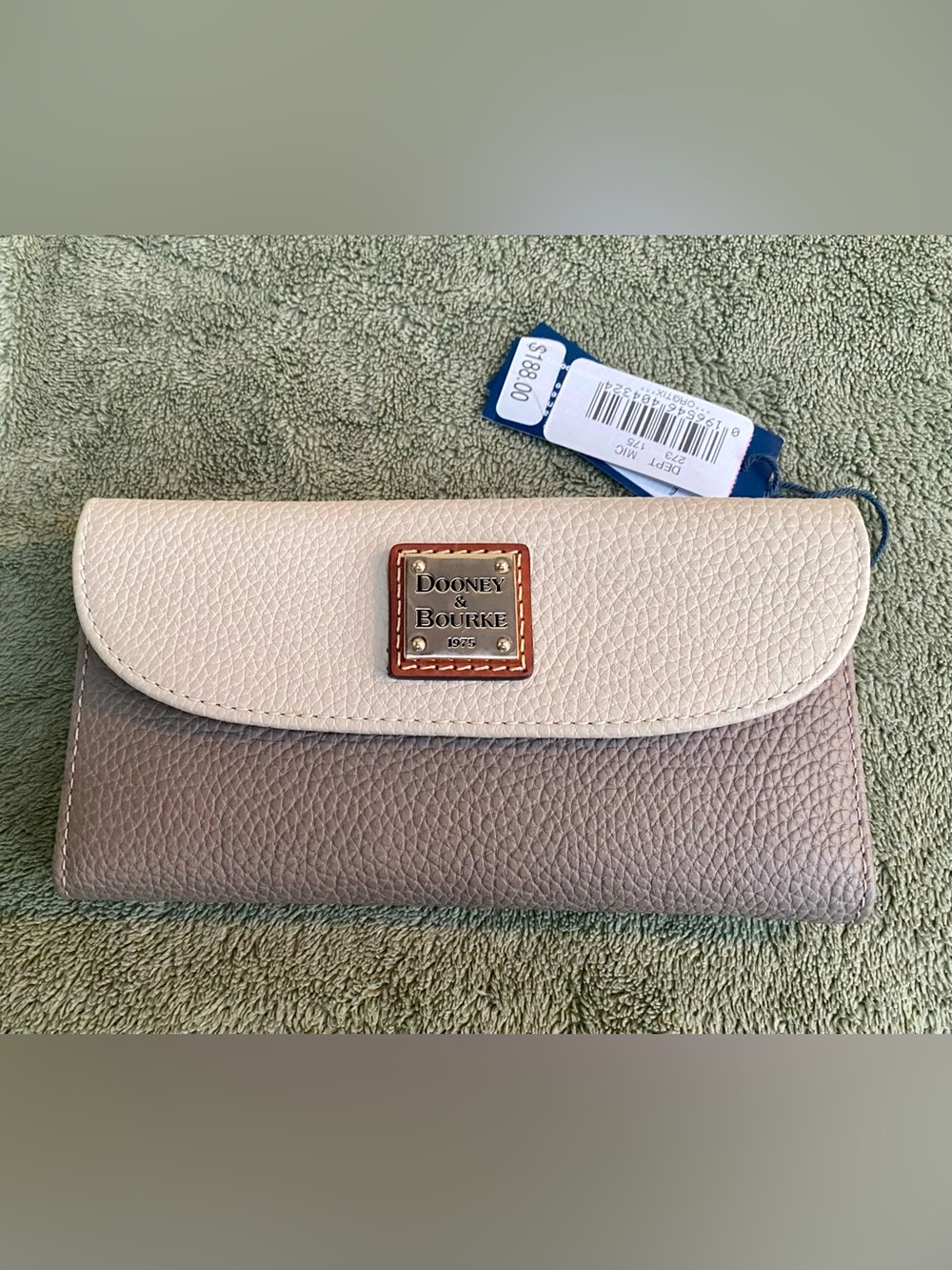 Dooney & Bourke Two-Tone Pebbled Leather Wallet - Cream and Taupe